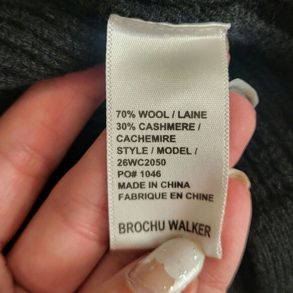 Brochu Walker Ribbed Soft Cozy Wool Luxury Cashmere Open Black Cardigan GUC L - Picture 5 of 5